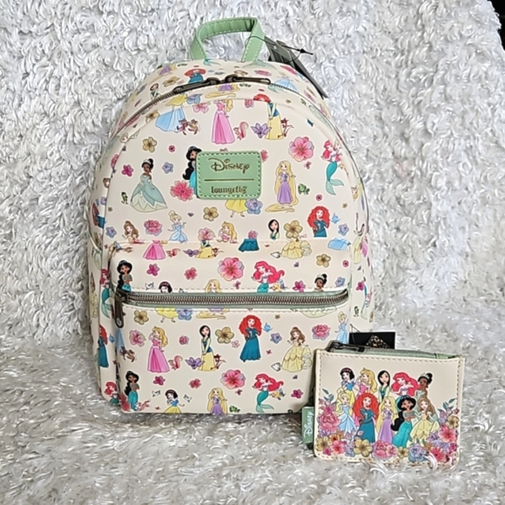 Loungefly Disney Princesses mini backpack and zip coin cardholder - Picture 1 of 12